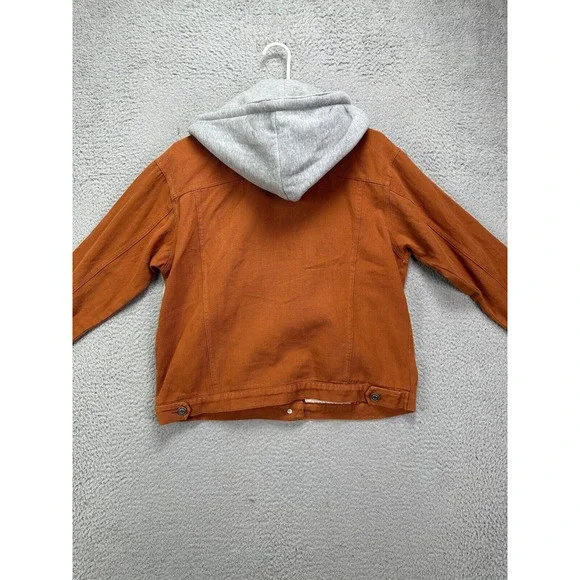 Paper Crane Jacket Womens Medium Rust Brown Sherpa Collared Hooded Denim Coat - Picture 3 of 12